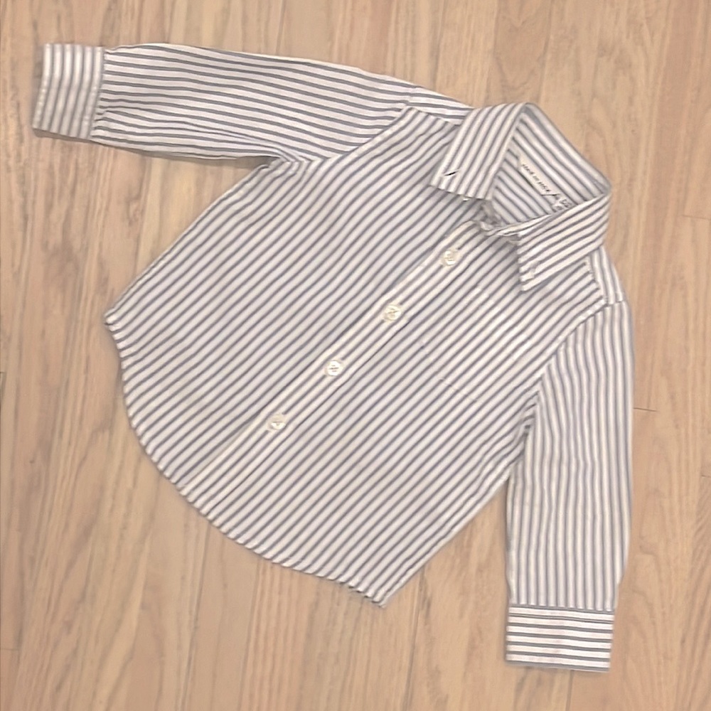 2/$20 Janie & Jack 6M blue & white stripe button up long-sleeved cotton shirt